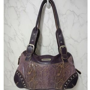 Sharif Purple and Brown Snake-Print Shoulder Bag